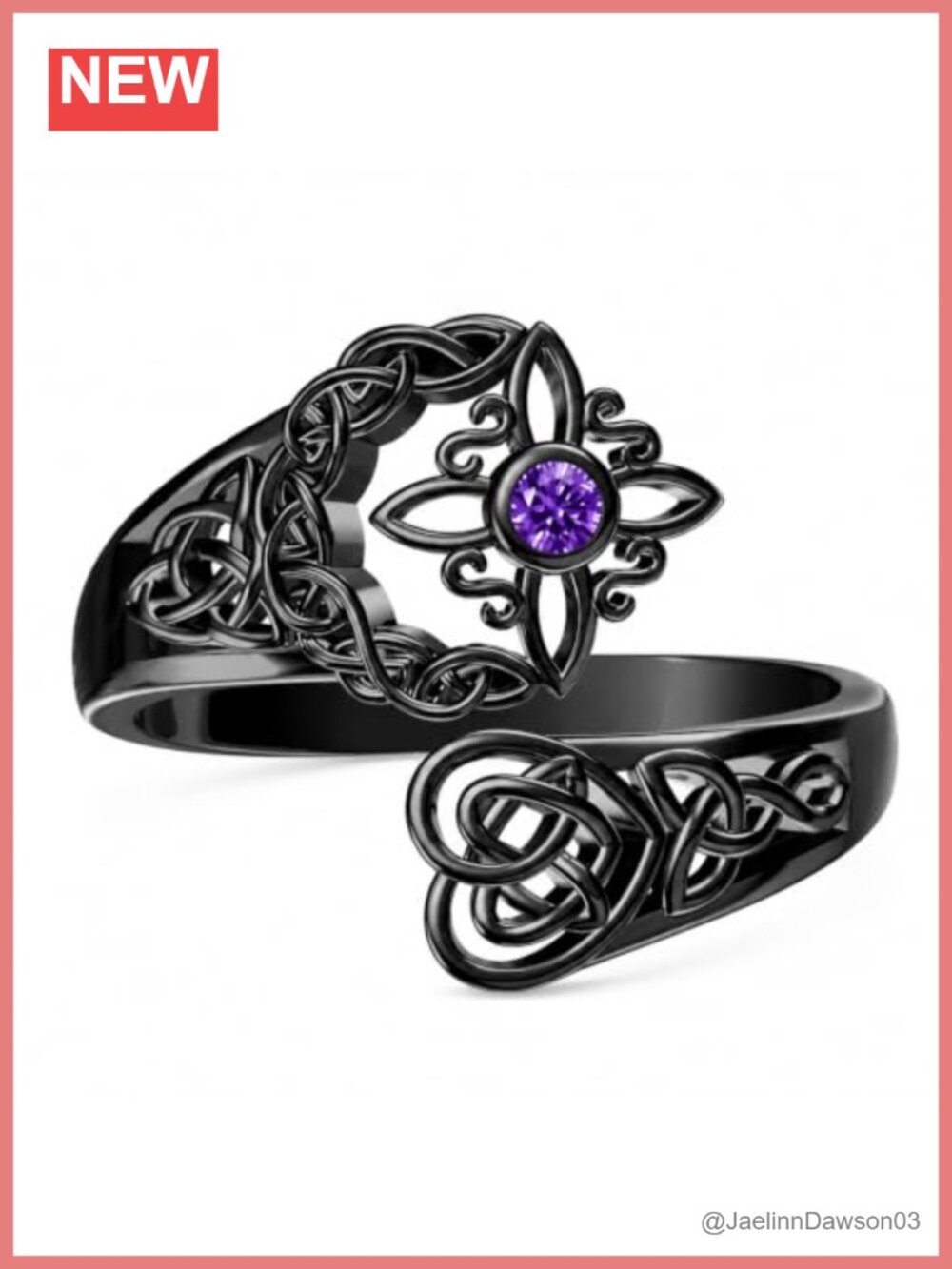 Witches Knot Ring Adjustable 7-9 Celtic Moon Statement Jewelry